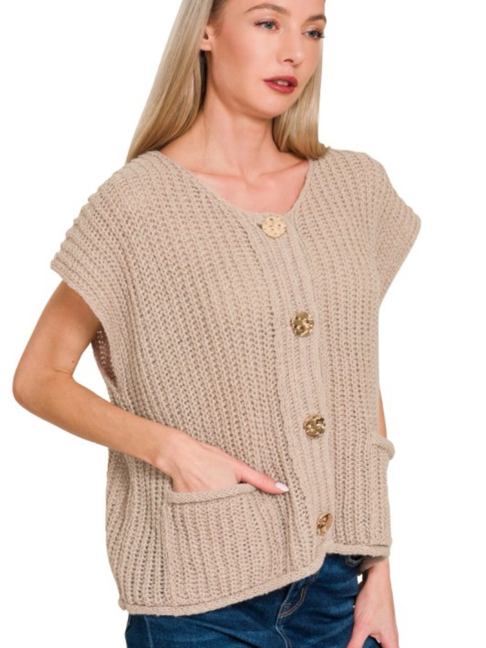 Cream Summer Button Front Vest - Picture 2 of 3